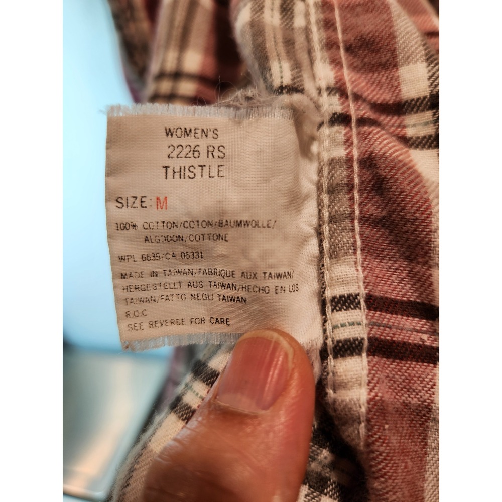 Women's Thistle Plaid Flannel Shirt Button Up Red White Medium - Picture 2 of 4